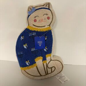 Hanukkah Cat Shaped Embroidered Decorative Pillow 11"x18"x4" NEW